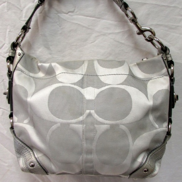 COACH SIGNATURE PLATINUM SILVER CARLY HANDBAG 1061 - Picture 1 of 8